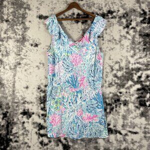 Lilly Pulitzer Alessa Romper Dress Womens Size Large Sink or Swim V-Neck Ruffle